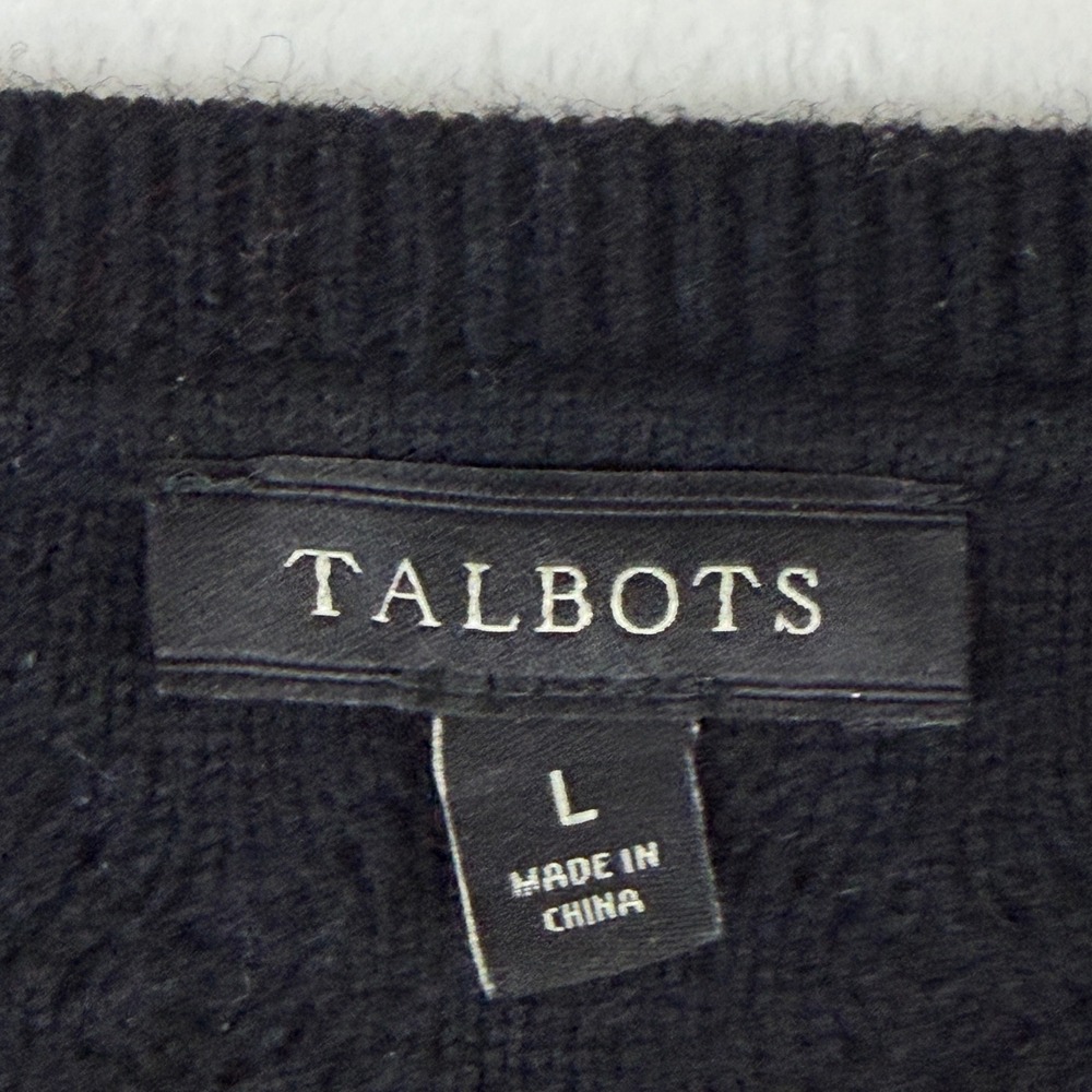Talbots Womens Black Lambswool Blend Cable Knit Shoulder Button Sweater Large - Picture 4 of 7